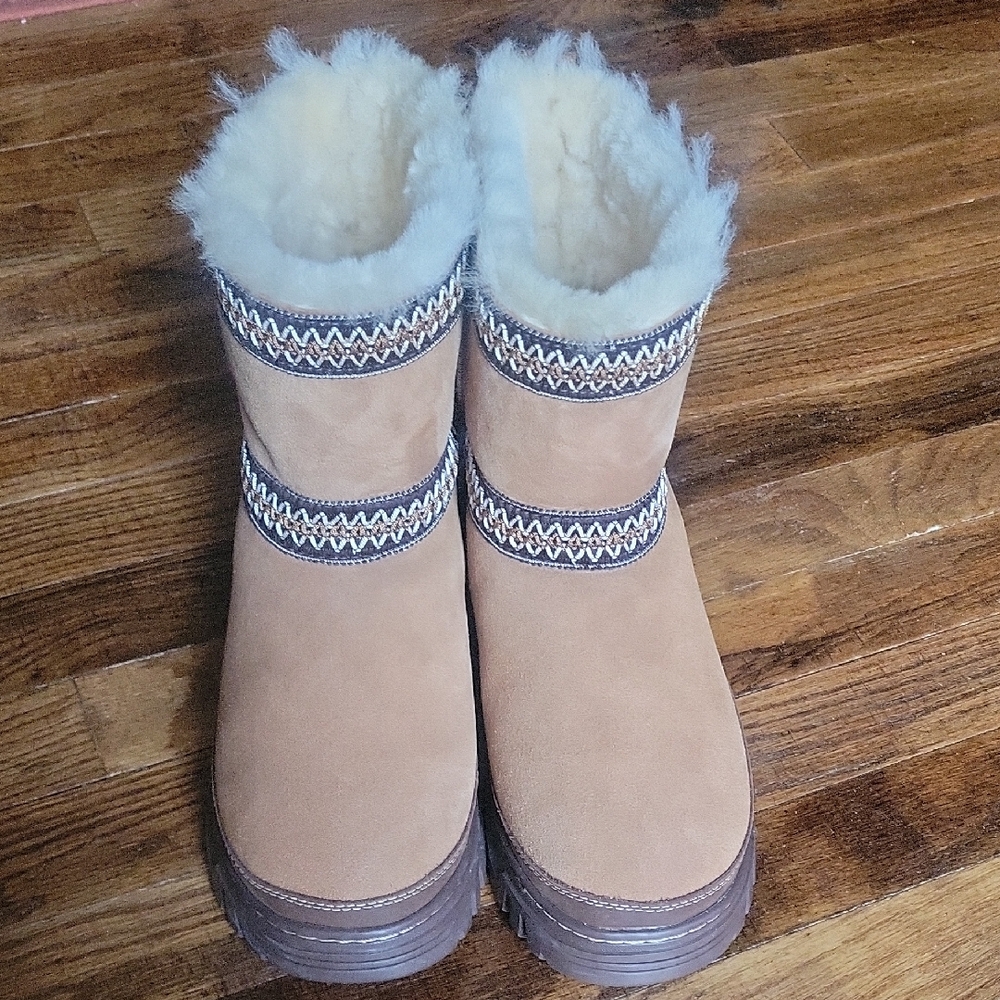 UGG Tan Shearling-Lined Winter Boots